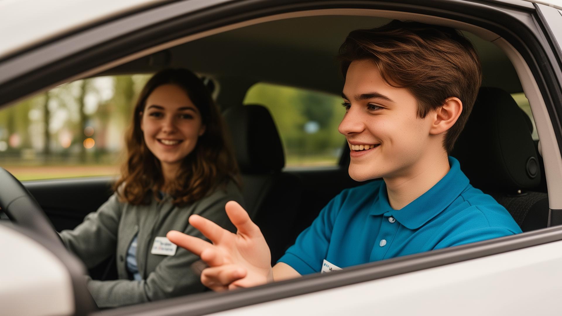 Rijinstructeur geeft uitleg aan een leerling tijdens een rijles