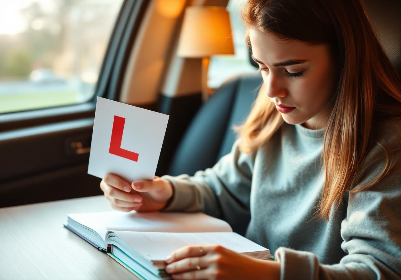 Leerling bestudeert het theorieboek voor het rijexamen