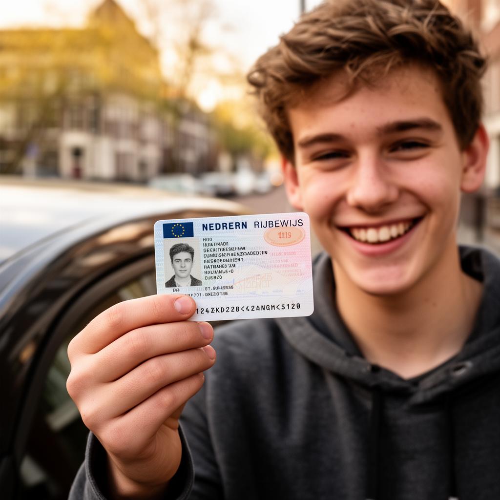 Geslaagde leerling met Nederlands rijbewijs
